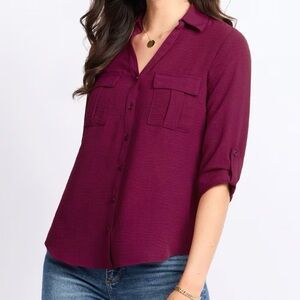 Women's Button-Front Blouse in Plum